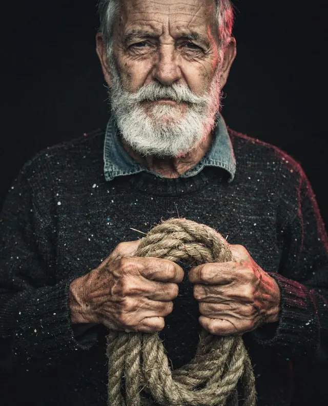 Portrait template: elderly fisherman