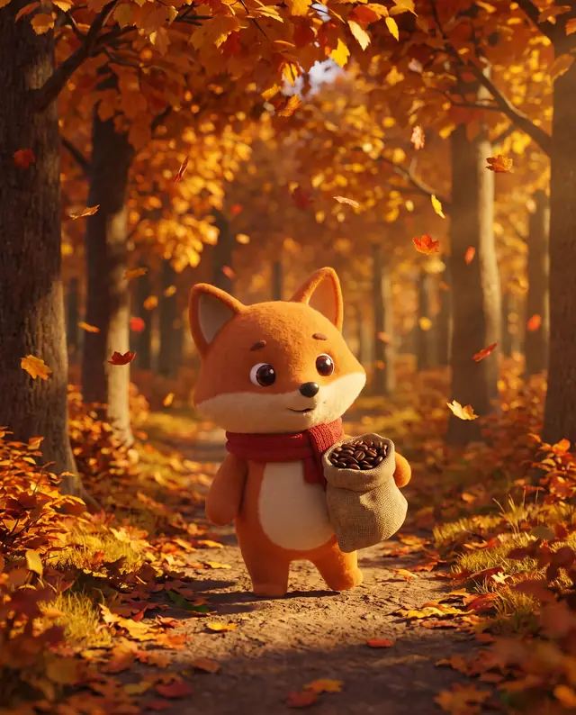 Carrying coffee beans through an autumn forest