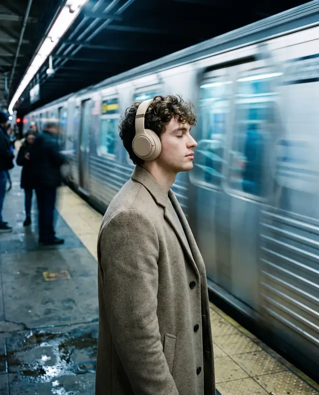 Lifestyle creative on a subway platform, 4:5
