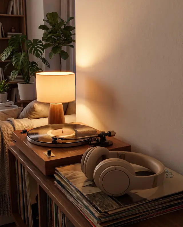 On vinyl records in a living room, 4:5