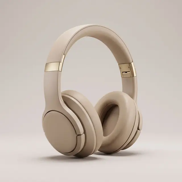 Packshot of fictional sand-beige headphones