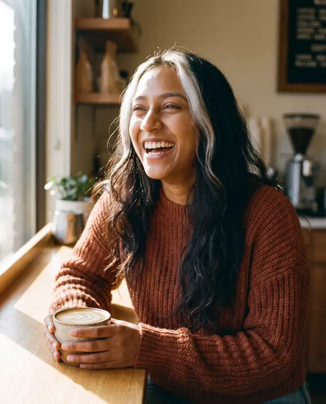 Morning coffee at a cafe counter