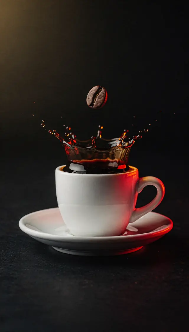 Start frame: a coffee bean splashing into espresso