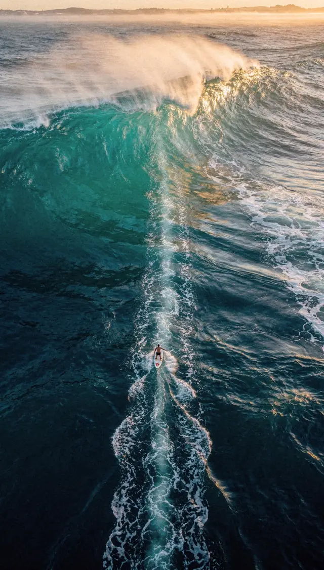 Start frame: a surfer and a wave from above